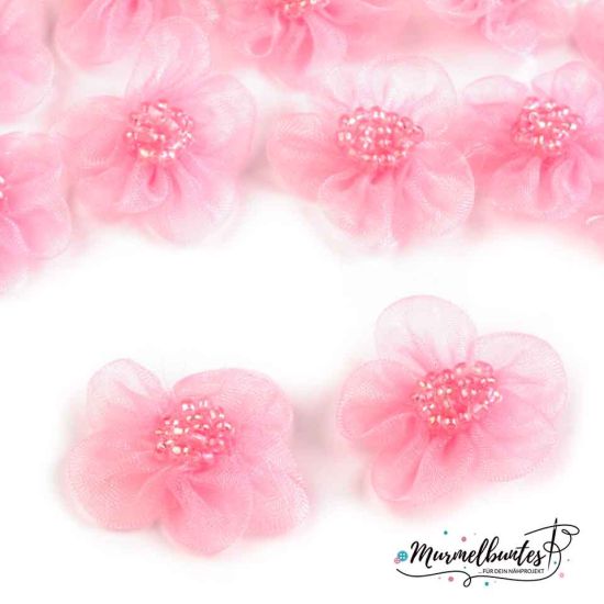 Blume - Organza mit Perlen - Rosa